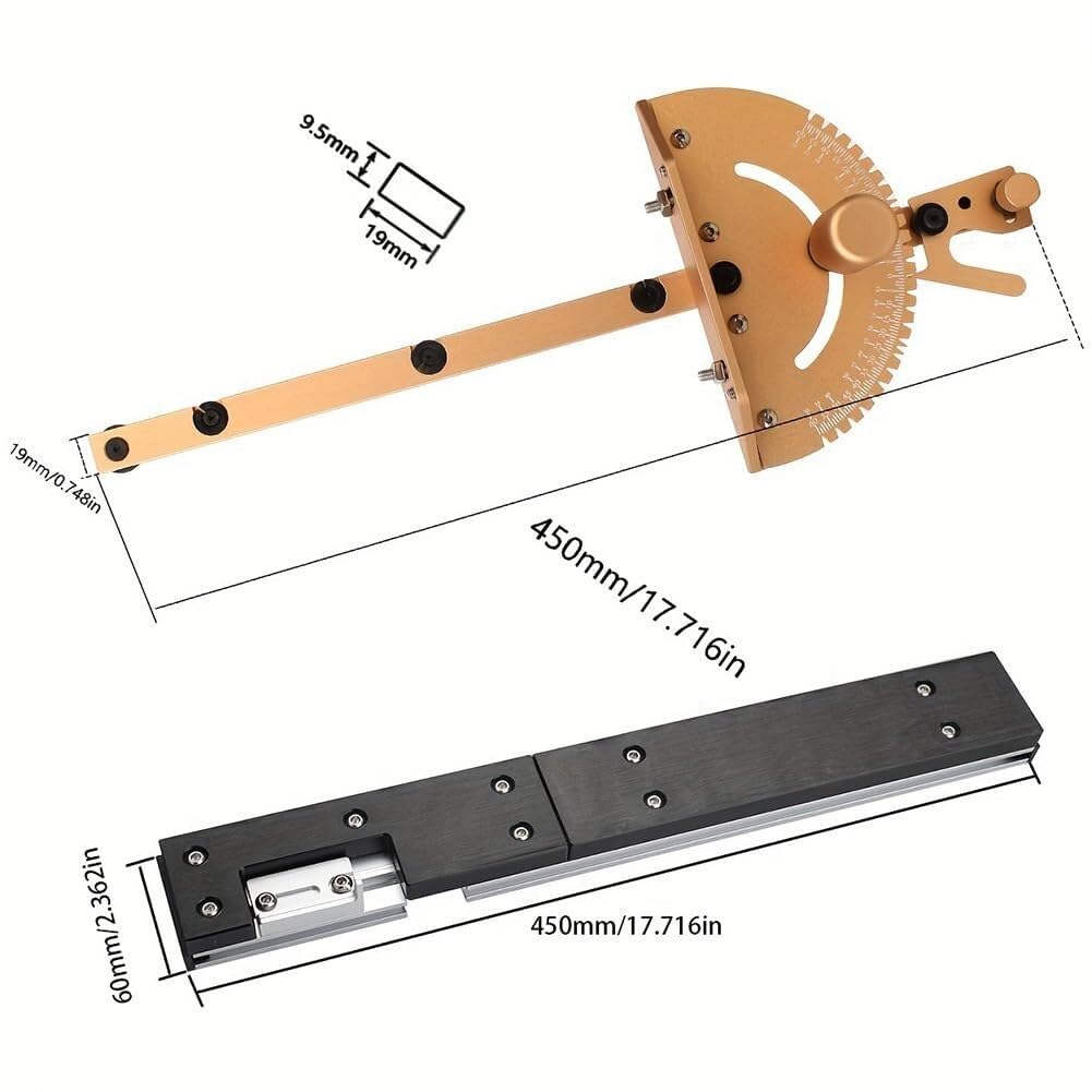 Precyzyjny miernik ukośny ze skalą laserową – aluminiowy router do piły stołowej narzędzie DIY do dokładnych cięć – niezbędna linijka pomiarowa do obróbki drewna