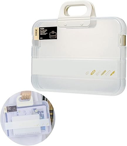 Marte Vanci Estuche portátil para proyectos con asa, caja de almacenamiento de plástico A4, organizador de suministros de arte de papel, funda de