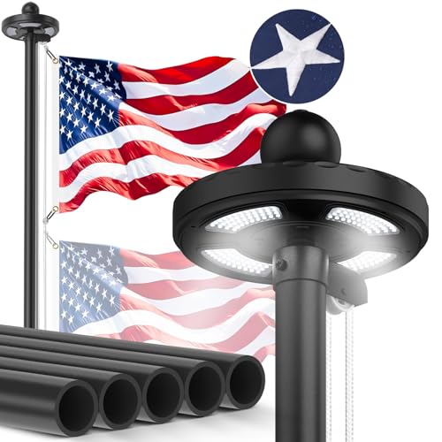 Lezbanz Heavy Duty Flag Pole Kit with 128 LED Solar...