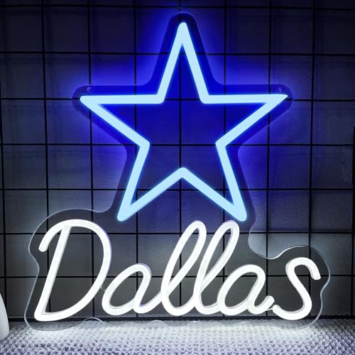Football Team Neon Sign Cool Dimmable Light Up Led Football Team Sign Merch Logo Hanging USB Powered for Wall Decor Man Cave Bedroom Game Room Deco Birthday Christmas Gift for Kids Boys Fans (Dallas)