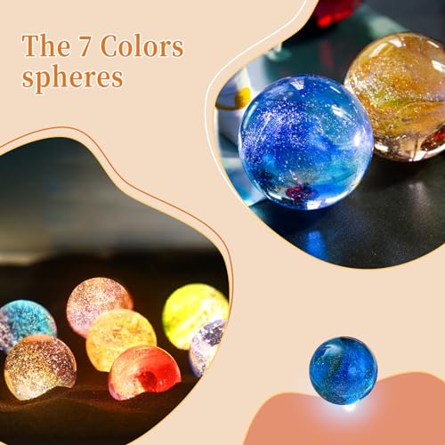 Image of JOJOCY 7 Handcrafted Glass Ball Night Light, 7-Color Energy Crystal Balls with Beechwood Lamp Base, Home Office Desktop Decoration for Meditation & Gifts