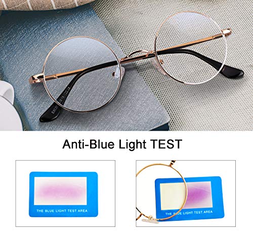 Image of Brigtlaiff Round Blue Light Blocking Glasses for Men Women, Computer Gaming TV Glasses Anti Eyestrain with Metal Frame
