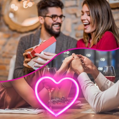 Image of 4PK Pink Heart Neon Sign, Battery Operated or USB Powered LED Heart Lights for Valentines Day Decoration, Valentines Gifts for Wife Wedding Proposal Anniversary Mother's Day Girls' Room Wall Decor