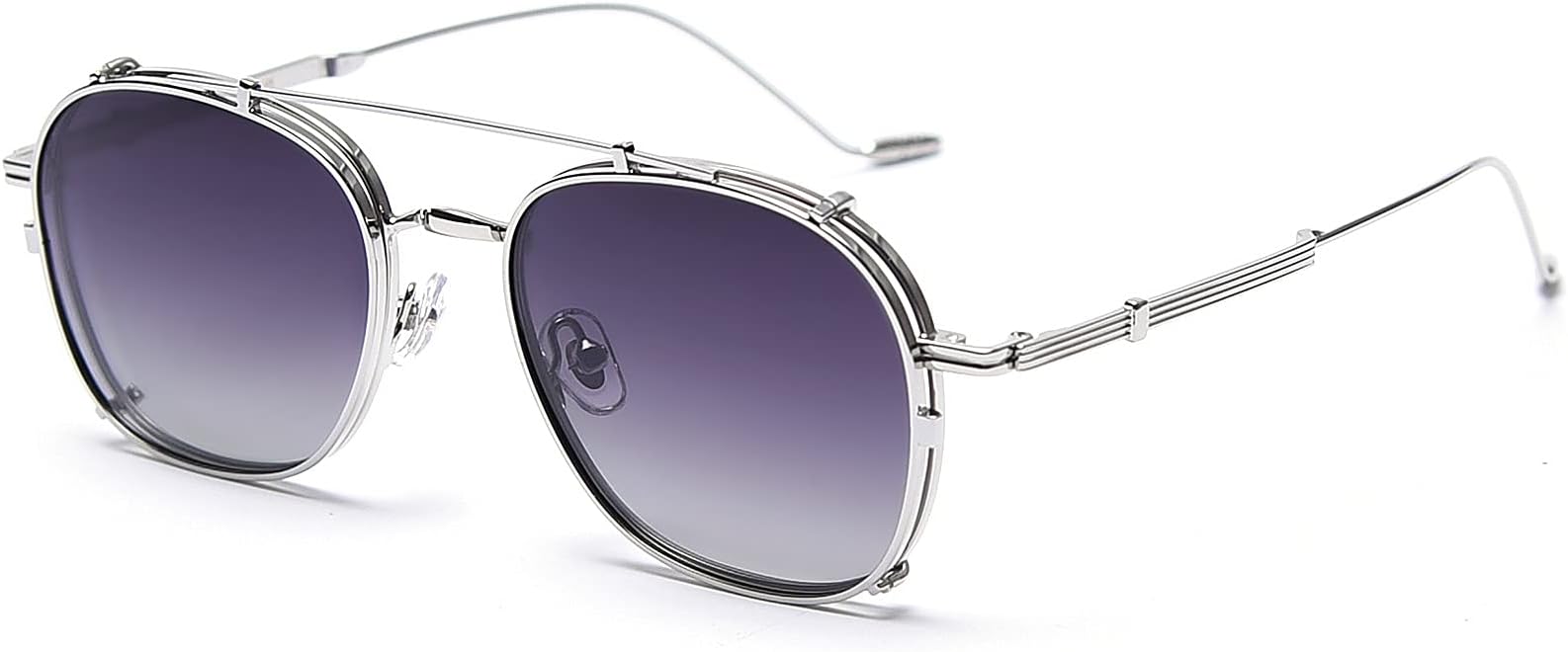 DollgerDouble Lens Clip On Sunglasses Non-flip Lens Round Steampunk Style Glasses for Men Women