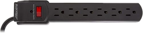 Miniatura 2 de Maxxima Paquete de 4 protectores de sobretensiones de 6 tomas, 300 julios, cuenta con interruptor rojo de encendidoapagado, alimenta múltiples
