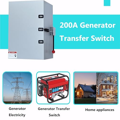 200 Amp Generator Transfer Switch, 240V/120V 4 Wire 2 Pole Non-Fusible, Multiple Insulation Protection to Ensure Your Safety, NEMA-3R Enclosure Manual Transfer Switch Lockable Design - Image 3
