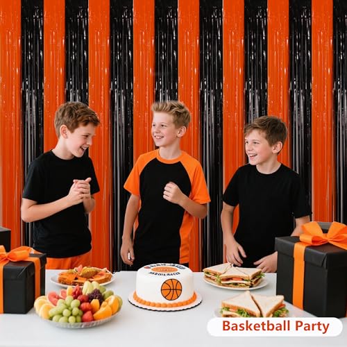 Image of BEISHIDA Black Orange Door Streamers Backdrop Foil Fringe Tinsel Party Streamers Curtains Photo Backdrop - 2Pcs for Birthday Graduation Halloween Party Decoations