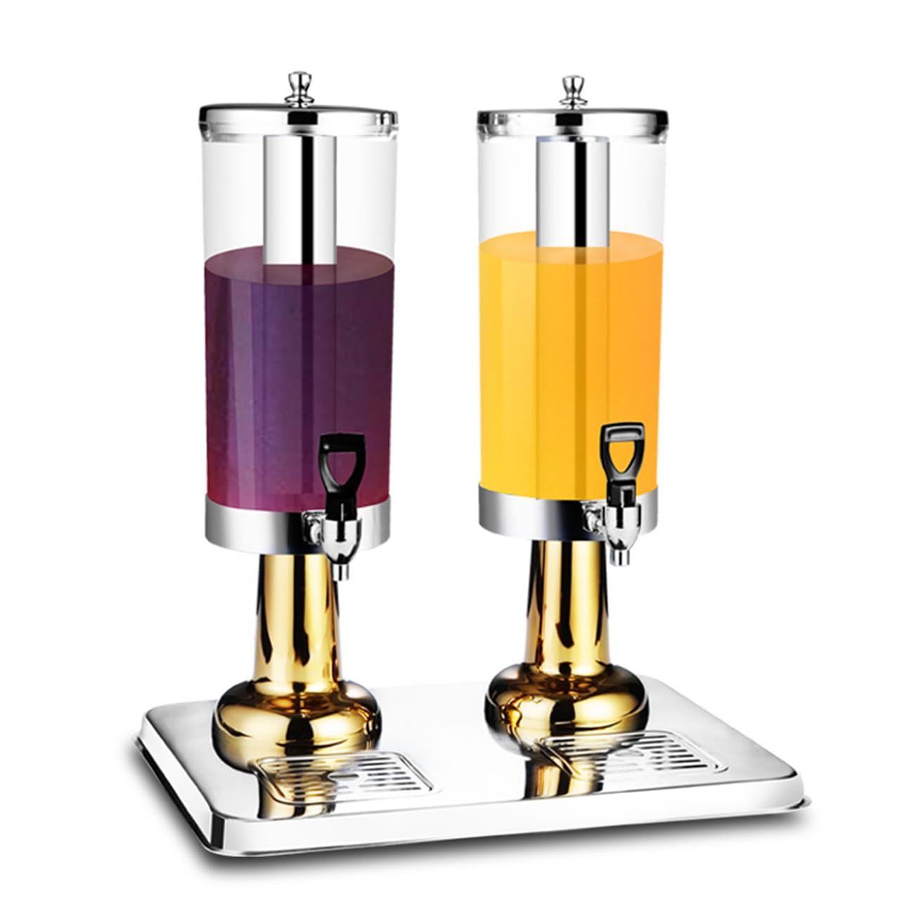 JYBNBBE Stainless Steel Drink Dispensers, 3L/6L/9L Beverage Dispenser with Centre Ice Core, Faucet and Drip Trays Juice Dispenser for Party/Weddings/Birthdays/Holidays/Reunions (Gold 6L)