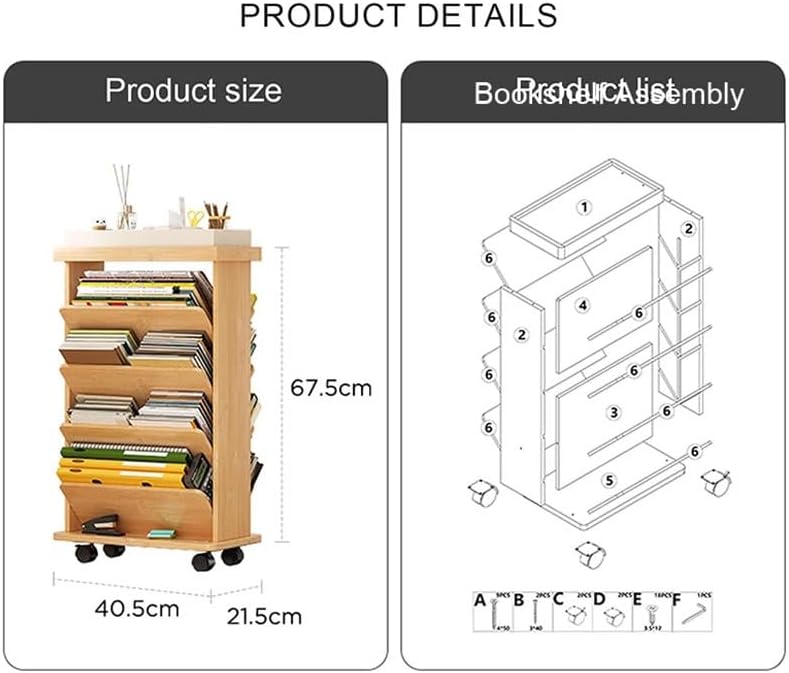exproyzk Rolling Book Cart, Library Cart, Double Sided V-Shaped Sloped Shelves with Lockable Wheels for Home Shelves Office and School(Brown)