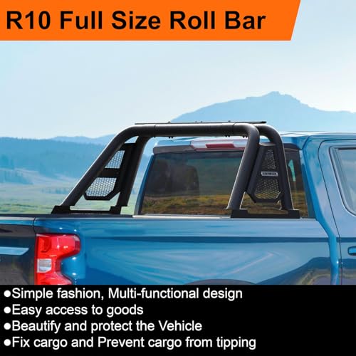Image of R10 Sport Bar Roll Bar for Full Size Pickup Truck, Adjustable Black Chase Rack Compatible with Ram 1500 /2500 /3500,Silverado,Tundra,F-Series,Sierra,Titan&Titan XD,Light Mounts