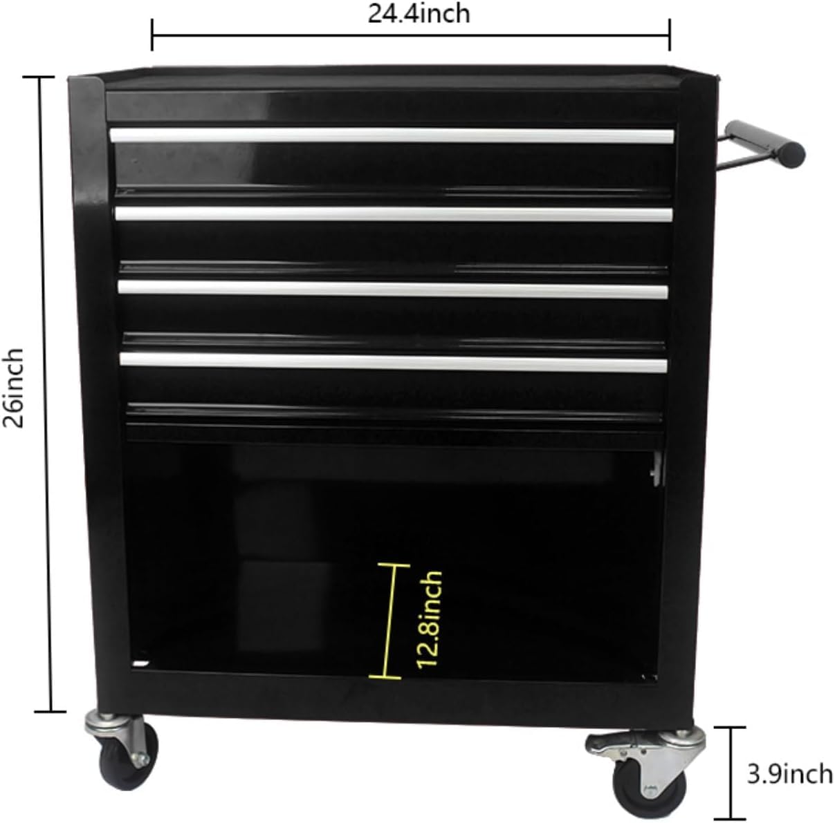 GDWELL 4 Drawers Tool Cart, Steel Tool Cart with 4 Wheels and Handle, Rolling Tool Cart for Workshop, Warehouse (Black)