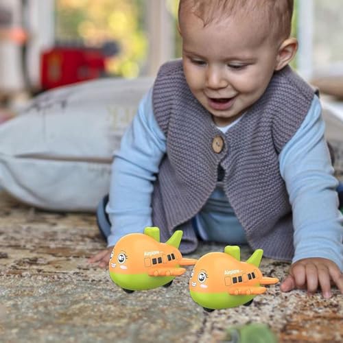 Image of Crackles Press & Go Friction Powered Cartoon Airplane Toy for Babies 6 Months+ - Pack of 6 Crawling Toys for Boys & Girls - Safe Lightweight Gift for Kids 1-5 Years - Multicolor