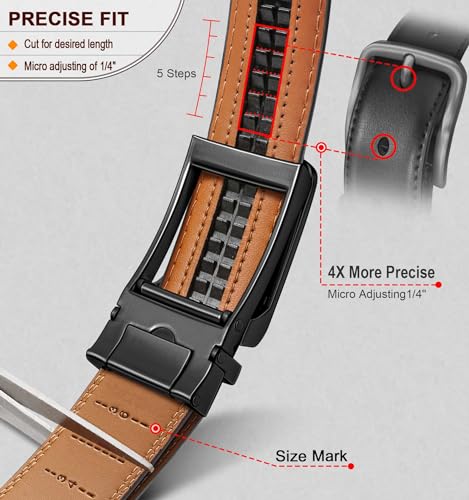 Image of BULLIANT Ratchet Trimmable Leather Belt for Men Adjustable 1 3 /8-Gift Boxed | Smooth Sliding | Micro Adjustable Fit | Tailored Size | Holeless Understated Elegance