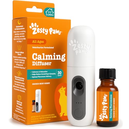Zesty Paws 30 Day Cat Pheromones Calming Diffuser Plug-in Starter Kit - Cat Calming Diffuser for Cats with Stress, Urine Spraying, Scratching, Excessive Grooming & Aggression - Starter Kit