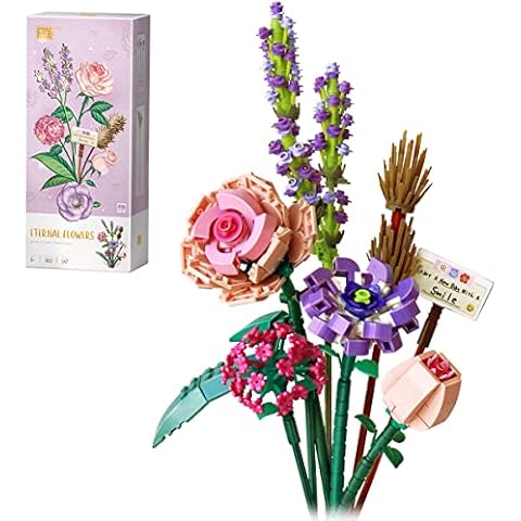 Artificial Flowers Bouquet Building Blocks Kit for Adults and Kids, Mini Flower Building Bricks Home Decorative Botanical Collection Not Compatible with Lego (Purple 547pcs) Cover