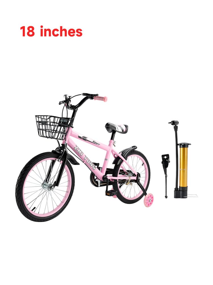 18 Zoll Kinderfahrrad, Verstellbarer Sitz & Lenker, Kohlenstoffstahlrahmen, Doppelbremsen, Stoßfeste Speichenräder, Magnetische Blitzräder, Abnehmbare Stützräder, Jungen/Mädchen Fahrrad