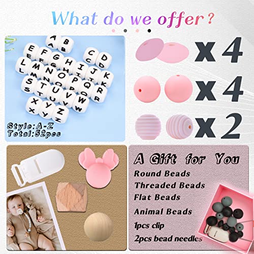 Image of Personalized Pacifier Clip for Boys and Girls, 2 Sets of 26 Letters DIY Silicone Stroller Clip with Name,Cute and Durable Pacifier Holder Soother Chew Toy,Unique for Newborn Gift