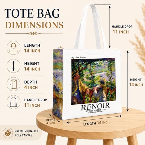 Image of Artsy Canvas Tote Bag for Women | Zipper Closure, Bottle Holder & Keychain Hook | Premium Cotton Canvas Bag for Travel, College, Office | Reusable Shopping Tote Bag Gift