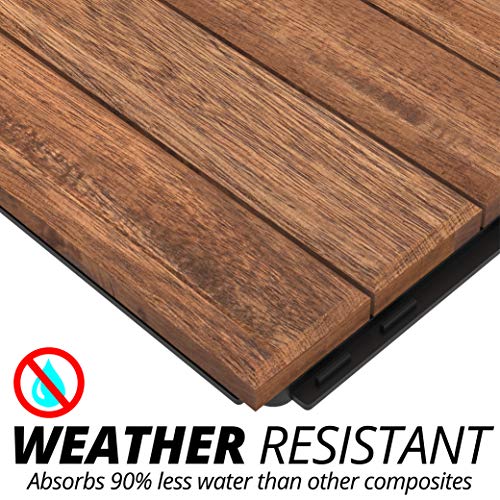Mammoth Easy Lock Sustainably Sourced Solid Acacia Wood Oiled Finish Interlocking Deck Tiles, Water Resistant Outdoor Patio Pavers or Composite Decking Flooring, Pack of 11 (11 SQFT) (Stripe (6 Slat))