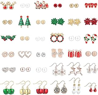 LOLIAS 16/36 Pairs Christmas Earrings Stud Dangle Earrings Set for Women Teen Hypoallergenic Snowman Santa Claus Christmas Tree Snowflake Jingle Bell Reindeer Earrings Christmas Holiday Jewelry Gift