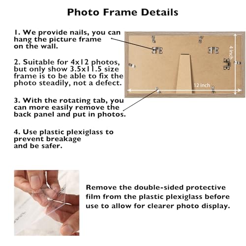 Image of JCJMY 4x12 Picture Frame for Wall Hanging or Tabletop, Wall Mounting Horizontally or Vertically, 4 x 12 Wall Gallery Poster Photo Frame with Shatter Resistant Plexiglass, Rustic Brown