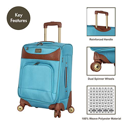 Caribbean Joe Carry on Luggage Collection - Designer Lightweight Softside Expandable Suitcase- Durable 20 Inch Bag with 8-Rolling Spinner Wheels (Light Blue)