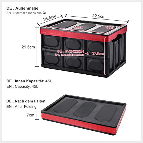 Foto von Yorbay 2 Stück 55L Profi Klappbox Transportbox Aufbewahrungsbox mit Deckel und Handgriff aus Kunststoff Mehrweg 53x36x29 cm (55L, Schwarz)