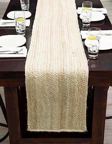 Image of Unique Loom Braided Jute Collection Area Rug - Dhaka (1' 2 inch x 8' Table Runner, White)