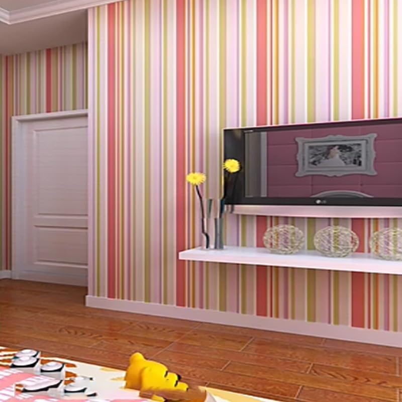 HANGJINLI Wallpaper pink stripe Non-Woven Wallpaper 3D for Bedroom Wallpaper Roll for Bedroom Living Room TV Background (53x950cm=5.03m2) 53 square feet Non self-adhesive wallpaper