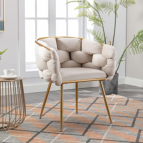 Zushule Luxury Modern Accent Chair-Leisure Velvet Single Sofa Chair With Golden Legs-Household Dresser Stool Manicure Table Back Chair-Tufted Armchair Comfortable Chair For Home Use (Beige) #TOP4