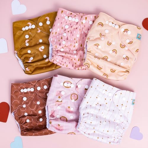 Image of ALVABABY Baby Cloth Diaper 6 Pack with 12 Inserts One Size Cloth Diaper Covers Adjustable Washable Reusable for Baby Girls and Boys
