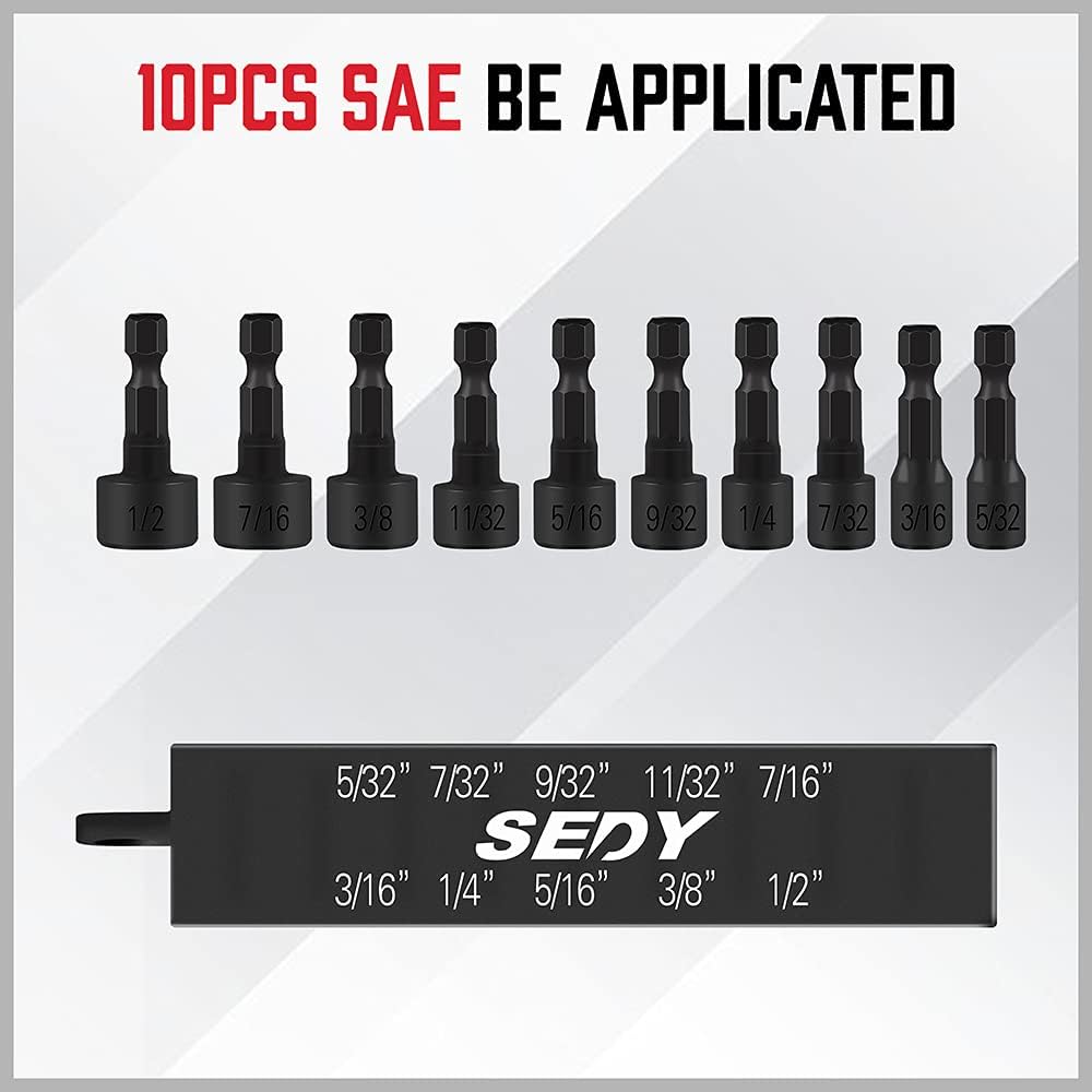 SEDY 22-Piece Power Nut Driver Set for Impact Drill, 1/4” Hex Head Drill Bit Set SAE and Metric Screwdriver Socket Set, Cr-V, Quick Change Chuck Socket Wrench Screw Impact Nut-setter