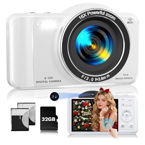 Digital Camera, 4K WiFi 75MP Dual Camera Point and...
