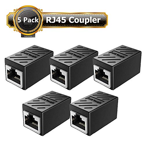 Acoplador RJ45 de 5 unidades, acople Ethernet blindado Cat7, acoplador LAN 8P8C, adaptador extensor Ethernet ideal para extender los cables Ethernet hembra a hembra, color negro