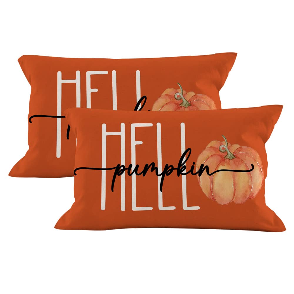 AOFANGGO Set of 2 Fall Pillow Covers Autumn Decorative Throw Pillow Cases 12x20 Inch Orange
