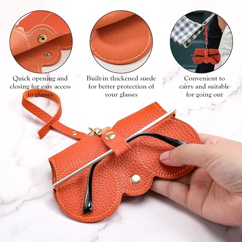 Image of FEISEDY 2Pack Soft Leather Sunglass Bag, Portable Holder Eyeglasses Case | Lightweight Portable Design, With Button Clip Wrist Strap for Travel Daily Use B0049