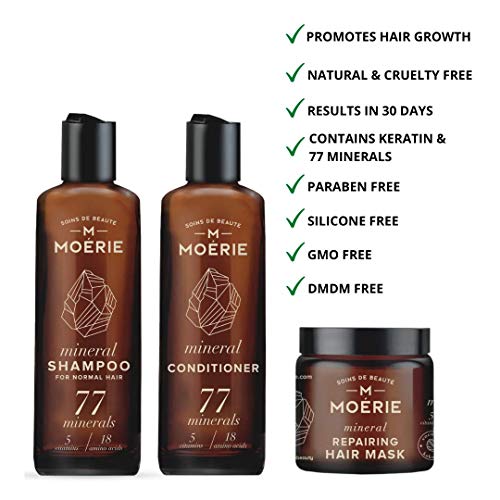 Moerie Mineral Shampoo And Conditioner Plus Hair Mask Pack – The Ultimate Hair Care Set – For Longer, Thicker, Fuller Hair - Vegan Hair Products – Paraben Free Hair Products #TOP1