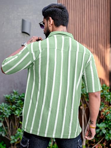 Image of Maniac || Mens || Striped || Collared Neck || Half Sleeve || Popcorn Knitted || Shirt