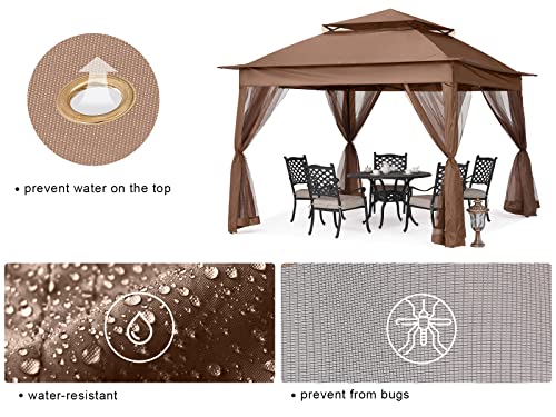Image of MASTERCANOPY 11x11 ft Pop Up Gazebo with Netting Screen Walls, Brown