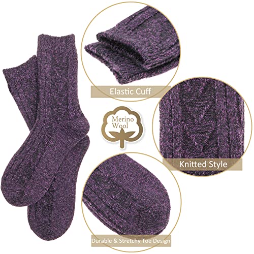 Ebmore Wool Socks For Women Hiking Boot Warm Knit Cozy Winter Crew Duty Work Soft Socks Stocking Stuffers Gift For Ladies 5 Pack(Retro Color(5 Pairs)) #TOP3