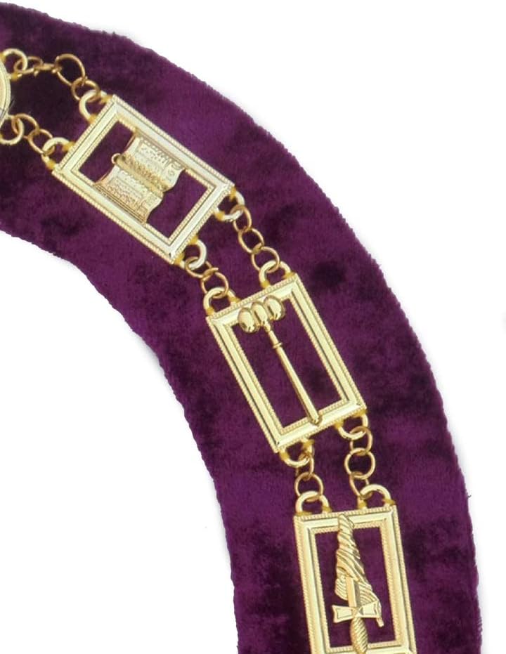 Bricks Masons OES - Regalia Chain Collar - Gold/Silver on Purple