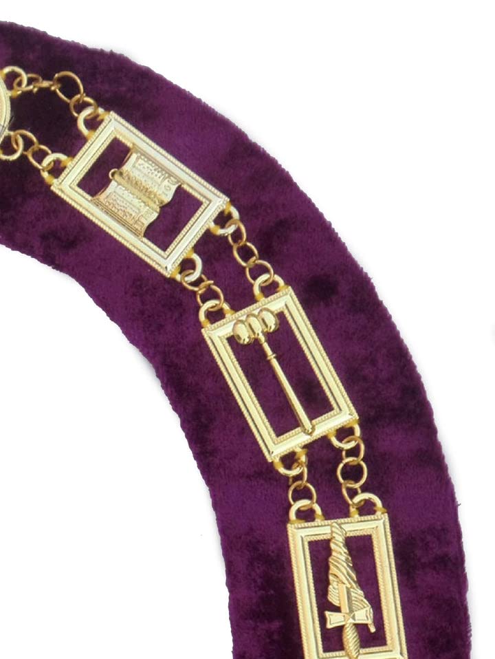 Bricks Masons OES - Regalia Chain Collar - Gold/Silver on Purple