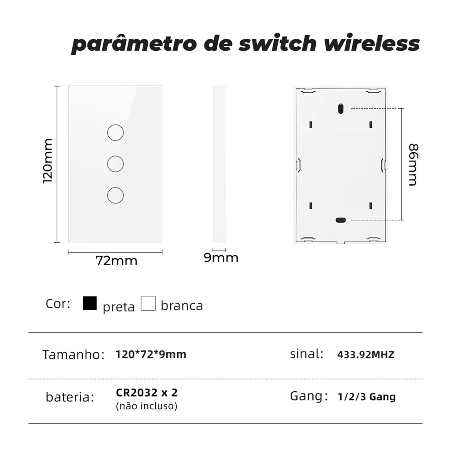 Interruptor inalámbrico táctil de 1/2/3 entradas, luz RF 433Mhz, Control remoto, lámpara de encendido y apagado de vidrio templado for hogar inteligente, pregunte(White 1 gang only)