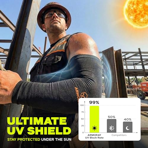 Image of ARMORAY Arm Sleeves for Men or Women - Compression Warmers to Cover Tattoo - for Basketball Golf Running Football Cycling or Sun Protection