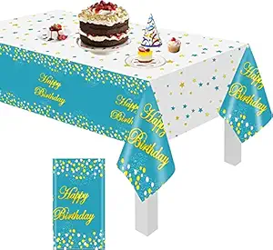 Happy Birthday Table Cover Metallic Shiny Foil Table Cover for Decoration,Party Disposable Table Cover Size 54 X 108 (Happy Birthday Table Cover Blue)