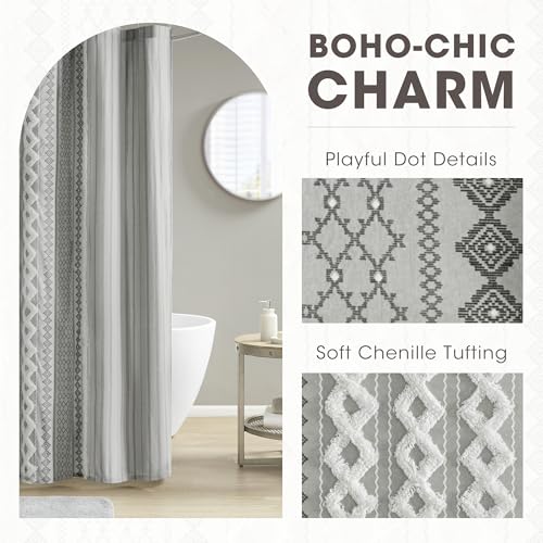 Image of INK+IVY Imani Tufted Chenille 100% Cotton Shower Curtains Machine Washable, Modern Home Bathroom Decor Bathtub Privacy Screen, 72 inch x 72 inch, Grey