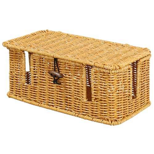 Boîte de rangement de câbles en rotin pour fils de TV et multiprise de bureau