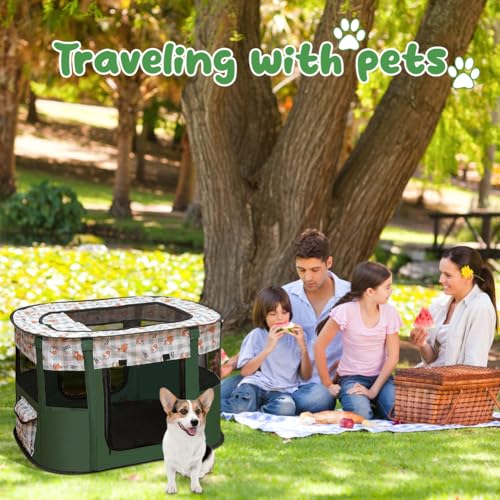 Welpenlaufstall Tierlaufstall Faltbar für Hunde,Welpenauslauf Oxford-Gewebe Hundehütte,Welpenauslauf Rechteckiges Zelt für Hunde Hasen Meerschweinchen Katzen für innern oder außen,70x55x40cm Darkgrün
