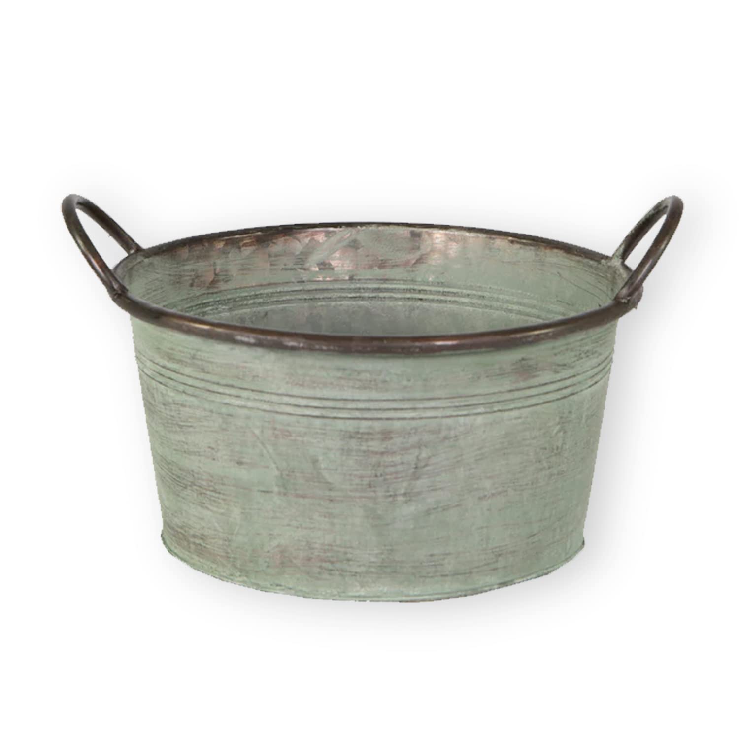 colourliving Pflanztopf Pflanzgefäß Zinktopf Serie Old Green oval oder rund Blumentopf Metall Übertopf (rund, 41x20 cm)