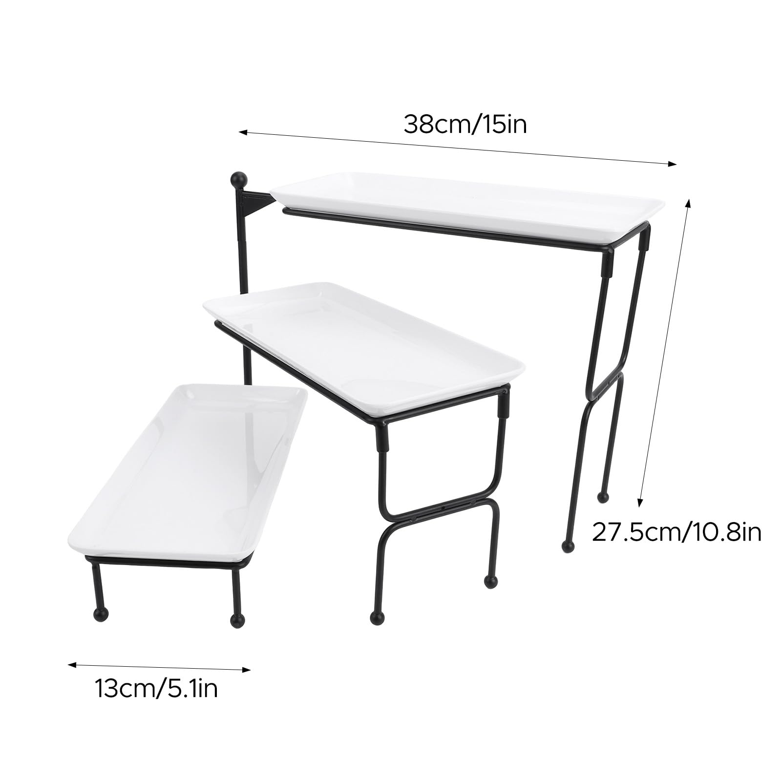 TOPINCN Soporte de Bandeja Grande con Niveles, Bandeja para Servir de 3 Niveles, Juego de Horneado de Porcelana con Soporte para Servir, Servidor de Buffet, Exhibición de Alimentos para (Black)